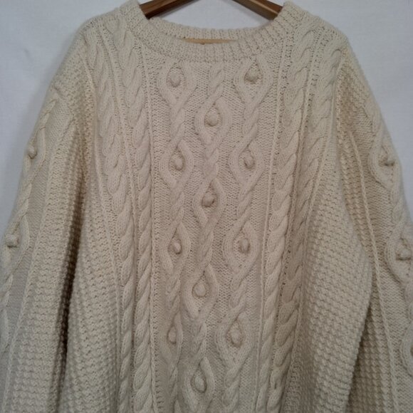 Aran Handknit Fisherman Sweater Men XL Natural Ivory Cable Chunky Knit Pullover - Picture 8 of 16